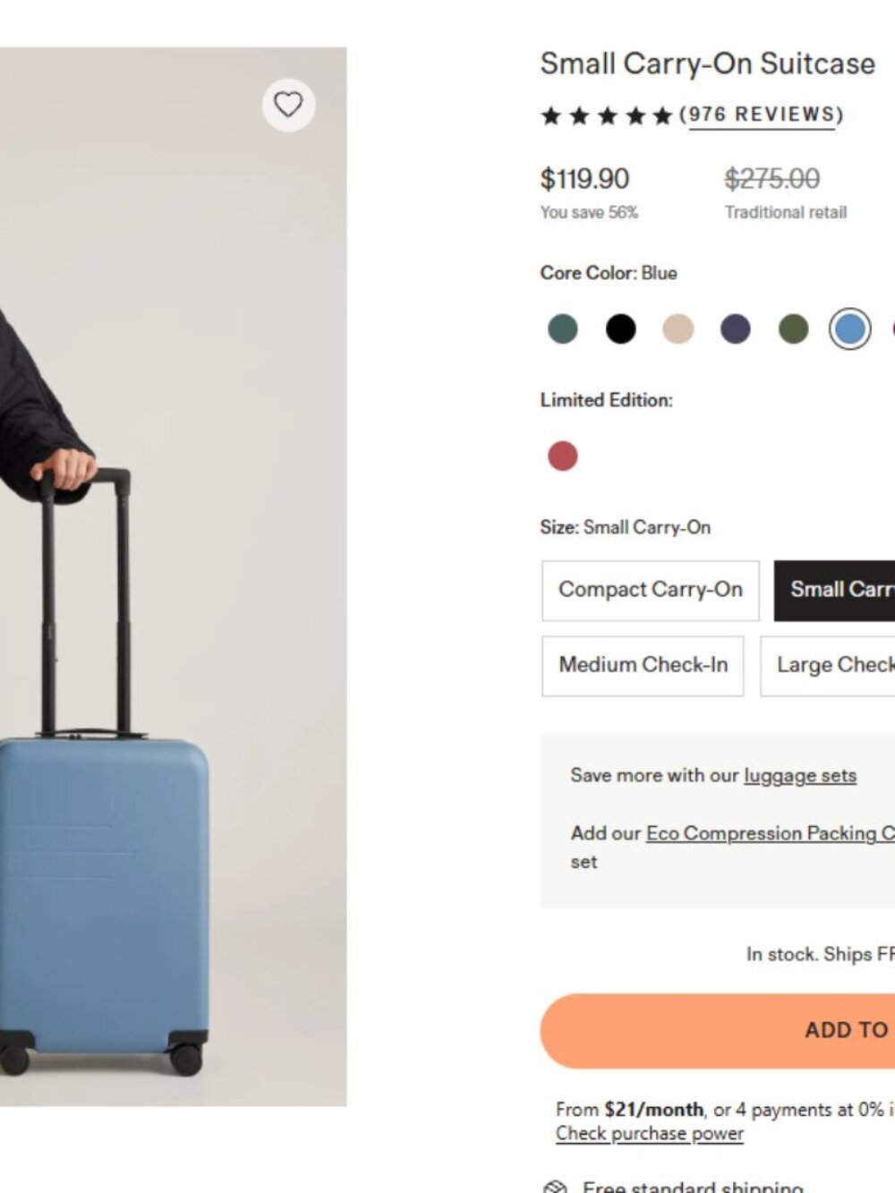 Quince Small Carry-On Suitcase Blue - Picture 8 of 8